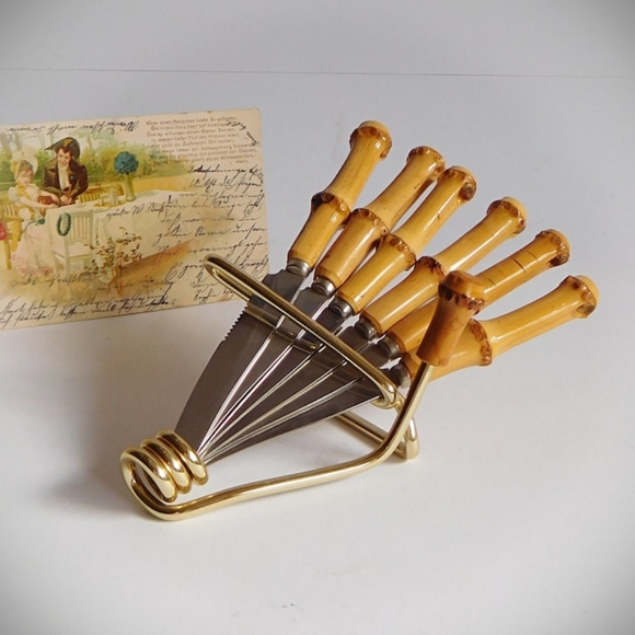 RARE FIND: 6 VINTAGE fruit knives Solingen rust-free in stand 50s / 60s - Picture 3 of 10